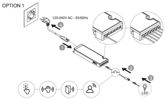Diretor LED de mobiliário global certificado CE para armário Letaron Voltagem de saída 100-240V