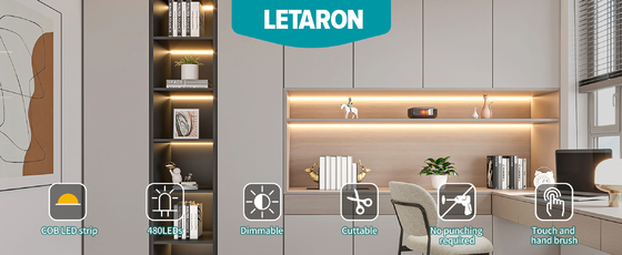 LETARON COB LED Strip Light 24V LED Tape Light,480 pcs/M LEDs,Super Bright High Lumen 3000K Warm White 3m, Dimmable com 3M Tape,30W UL Power Supply,Touch Switch para quarto, lar, cozinha DIY