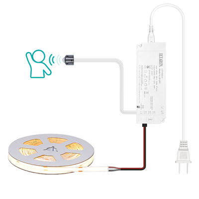 LETARON COB LED Strip Light 24V LED Tape Light, 480 pcs/M LEDs, Super Bright High Lumen 3000K Warm White 3m, Dimmable com 3M Tape, 30W UL Power Supply, PIR SWITCH para quarto, casa, cozinha DIY