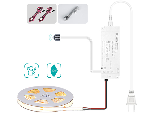 LETARON COB LED Strip Light 24V LED Tape Light, 480 pcs/M LEDs, Super Bright High Lumen 3000K Warm White 3m, Dimmable com 3M Tape, 30W UL Power Supply, PIR SWITCH para quarto, casa, cozinha DIY