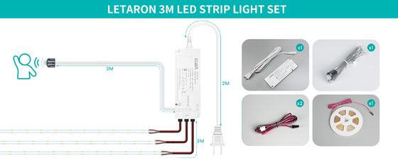 LETARON COB LED Strip Light 24V LED Tape Light, 480 pcs/M LEDs, Super Bright High Lumen 6000K Branco 3m, Dimmable com 3M Tape, 30W UL Power Supply, Touch SWITH para quarto, casa, cozinha DIY