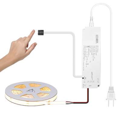 LETARON COB LED Strip Light 24V LED Tape Light, 480 pcs/M LEDs, Super Bright High Lumen 3000K Warm White 5m, Dimmable com 5M Tape, 60W UL Power Supply, Touch SWITH para quarto, casa, cozinha DIY